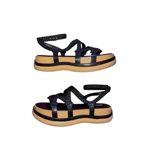 Melissa Black Braided Strap Platform Sandals with Tan Sole